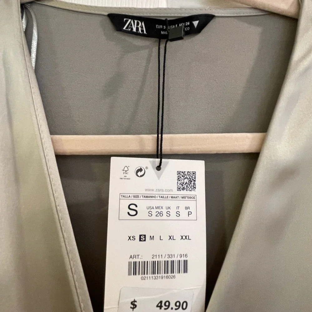 Zara Satin Wrap Dress in light green. NWT